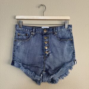 One Teaspoon Lovers Denim Shorts Womens 26 Frayed Button Fly Low Waist Cutoff